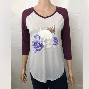 Womens Womens Graphic Tee Beige Maroon 3/4 Sleeve